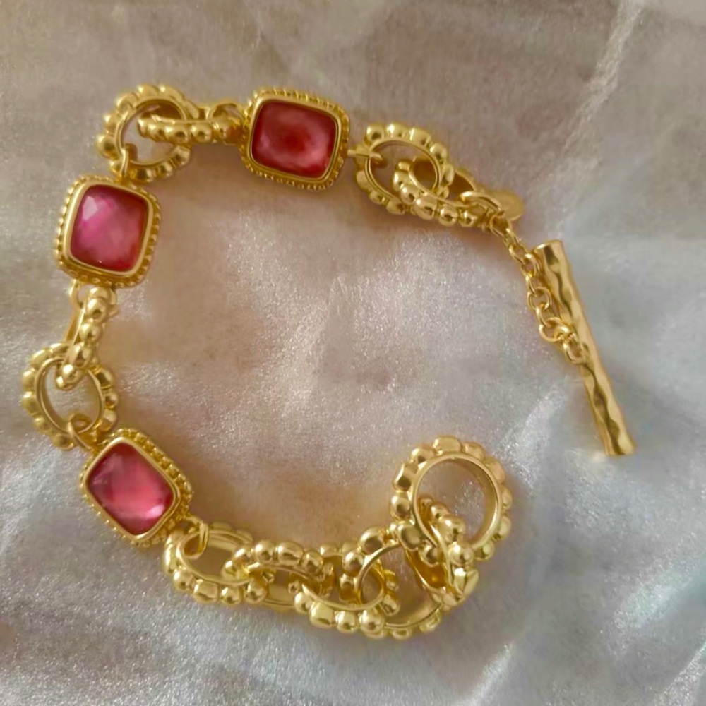 Julie Vos Gold Marbella Pink Crystal Bracelet